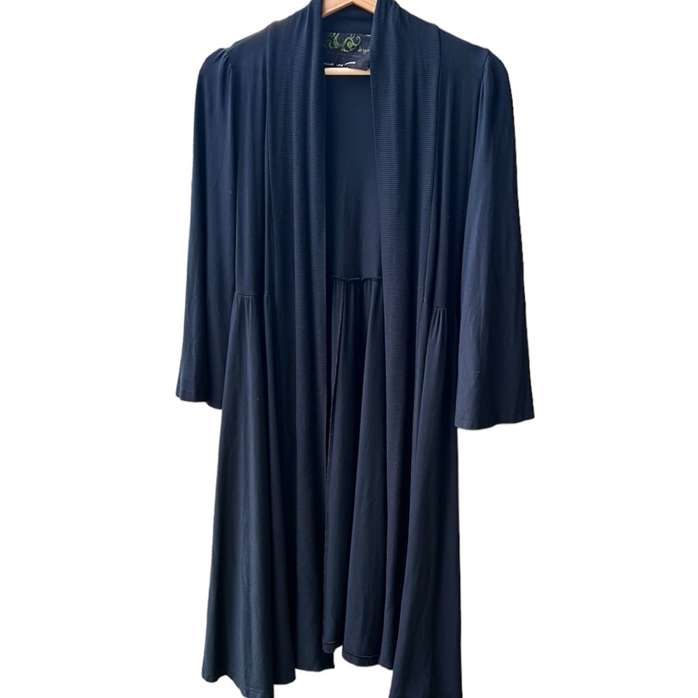 Green Dragon Black Soft Stretchy Long Line Bell-Sleeve Duster Cardigan Sz S